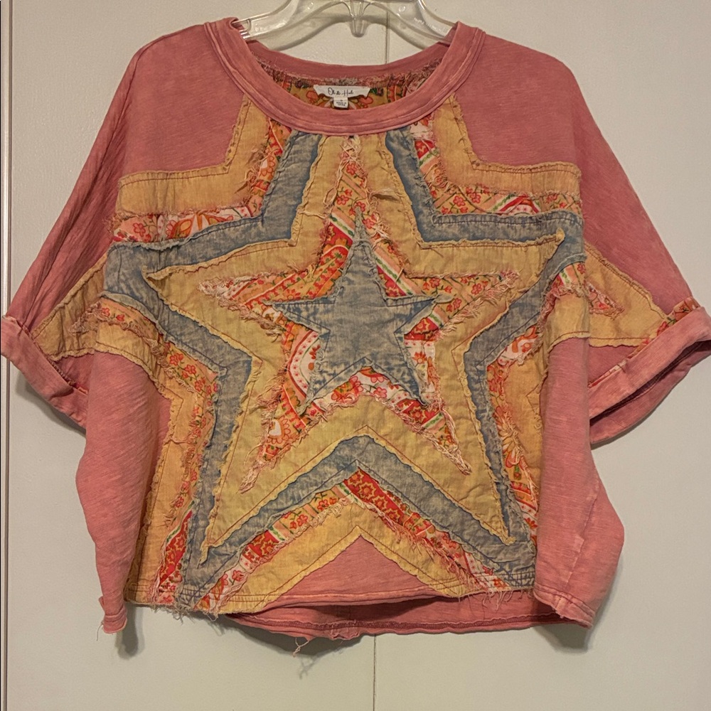 Oh My Gauze! Pink and Yellow Star Patchwork Top